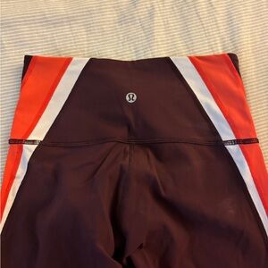 lululemon athletica Maroon Leggings with Orange and White Panels